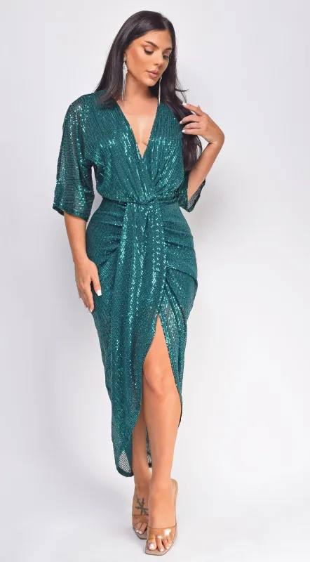 Uma Sequin Midi Dress - Green sold by Emprada