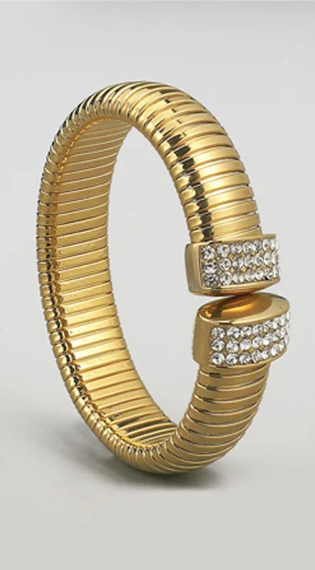 Xia Rhinestone Statement Open Bangle Bracelet - Gold sold by Emprada