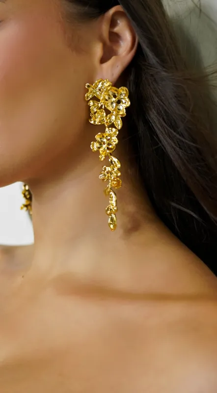 Leya Multi Metal Gold Dip Flower Earrings - Gold sold by Emprada