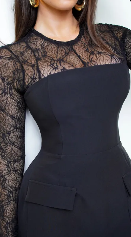 Sheer Lace Print Blouse - Black sold by Emprada