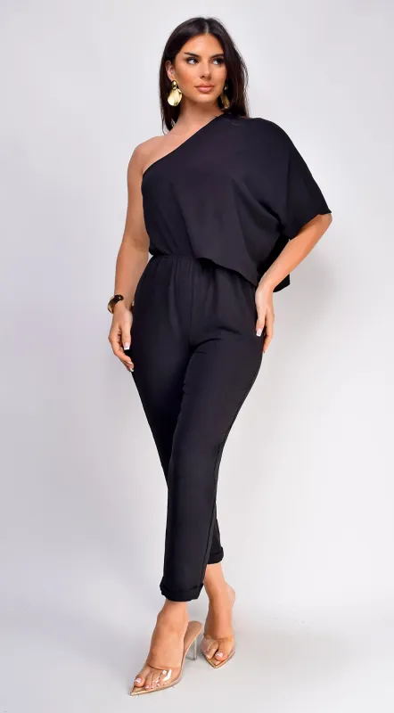 Vanessa Black One Shoulder Jumpsuit - Black sold by Emprada