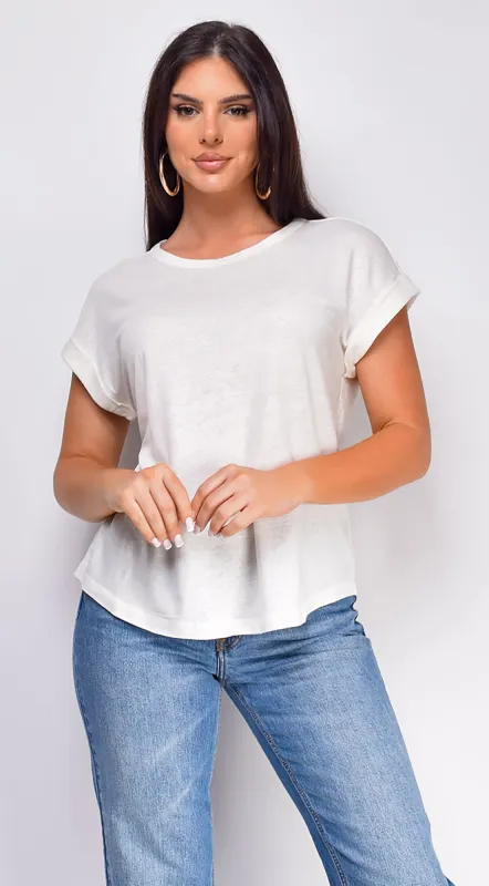 Valeria Basic Linen T-Shirt Top - White made by Emprada