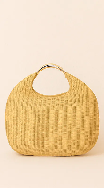 Sunhaven Faux Straw Metal Handle Hobo bag - Khaki sold by Emprada