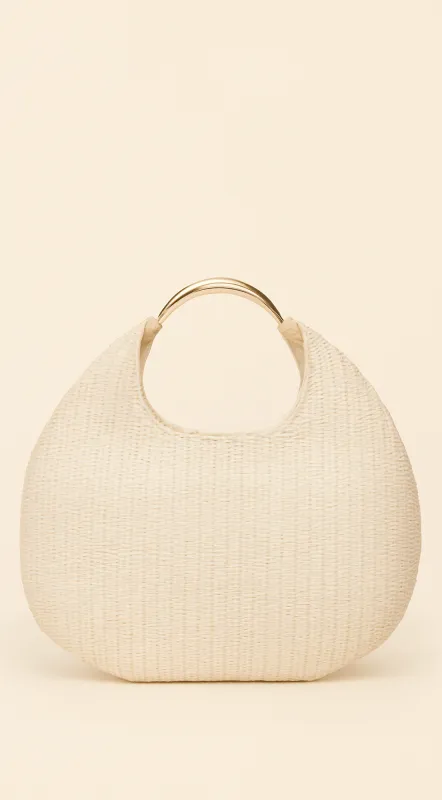 Sunhaven Faux Straw Metal Handle Hobo bag - Beige sold by Emprada