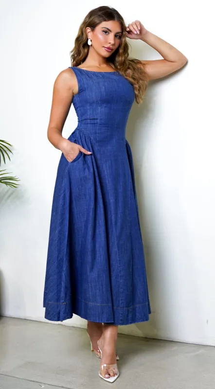 Rim Denim Maxi Dress - Blue sold by Emprada