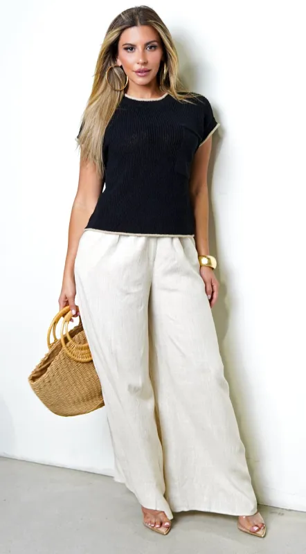 Gabrielle Contrast Trim Short Sleeve Top - Black sold by Emprada