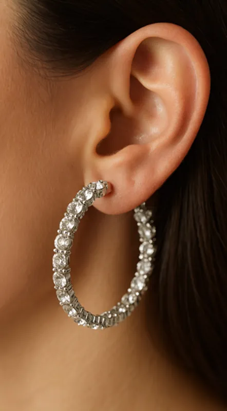 Mimi Rhinestone Hoop Earrings - Silver sold by Emprada
