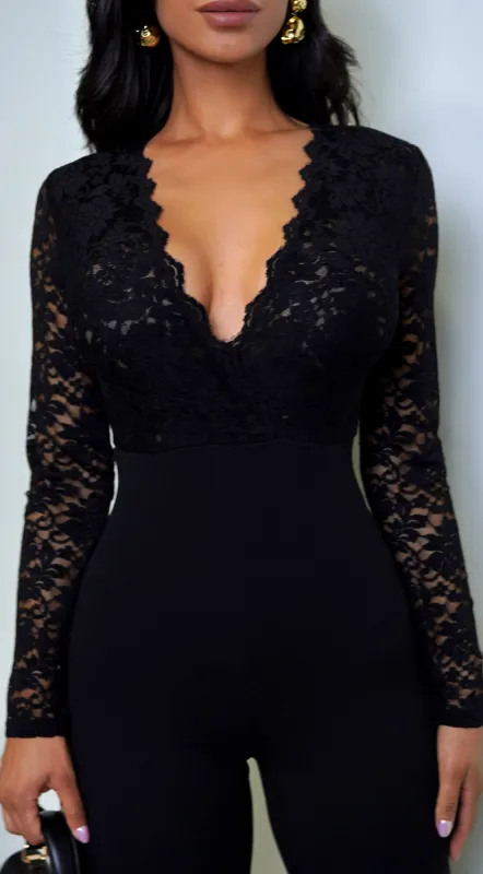 Aitana Lace Long Sleeve Jumpsuit - Black sold by Emprada