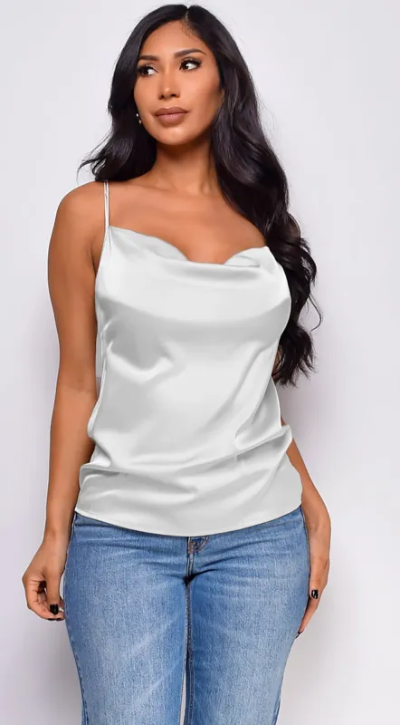 Mireille Satin Charmeuse Cowl Neck Cami Top - Ivory sold by Emprada