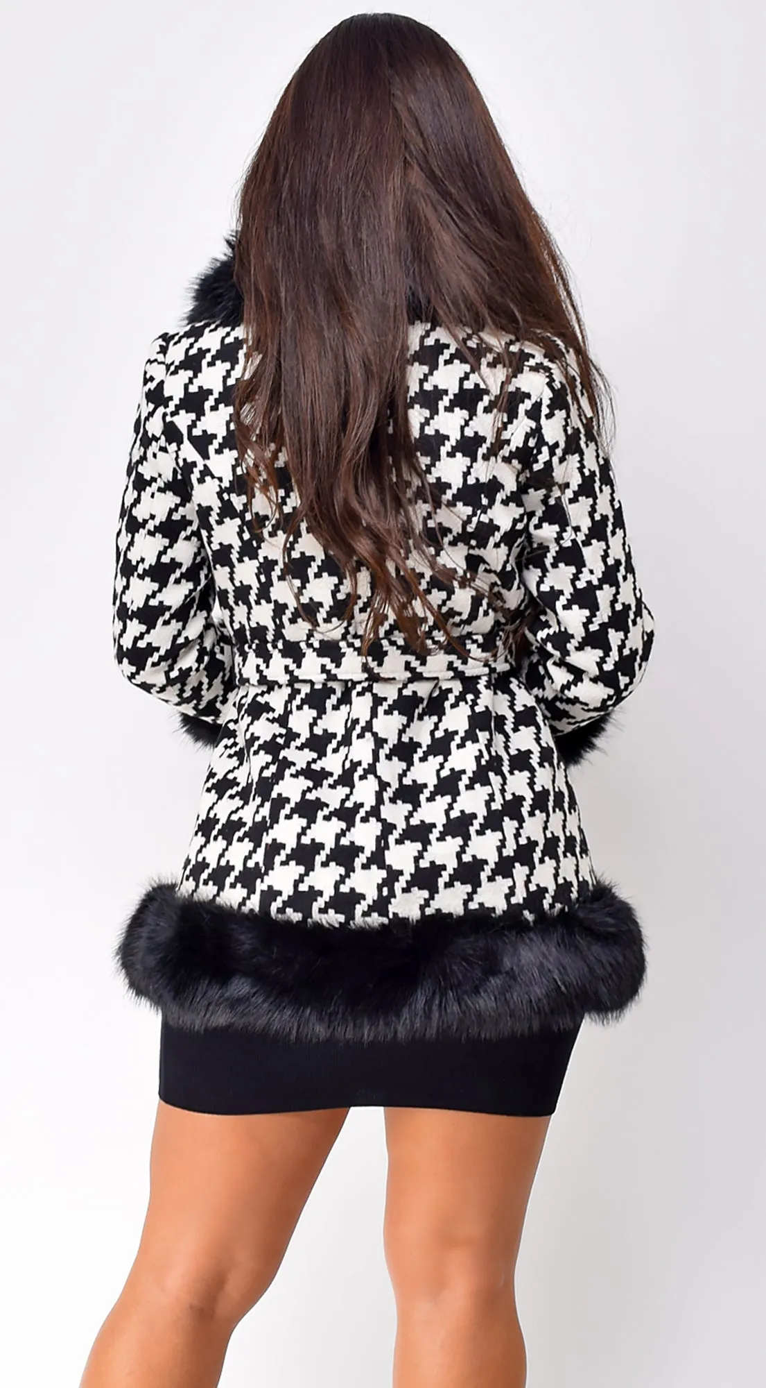 Korinna Houndstooth Faux Fur Coat - Black sold by Emprada product image thumbnail 3