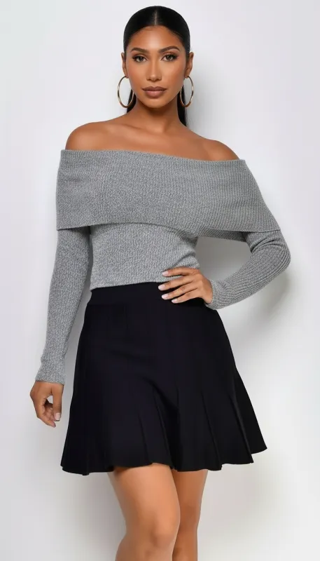 Agata Off Shoulder Sweater Top - Gray sold by Emprada