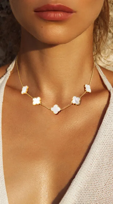 Eternal Gold Dipped Clover Necklace - White sold by Emprada