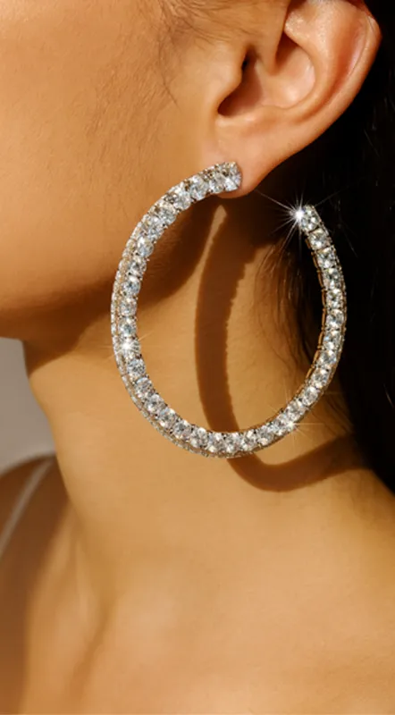 Luminous Luxe Rhinestone Jeweled Hoop Earrings - Silver sold by Emprada
