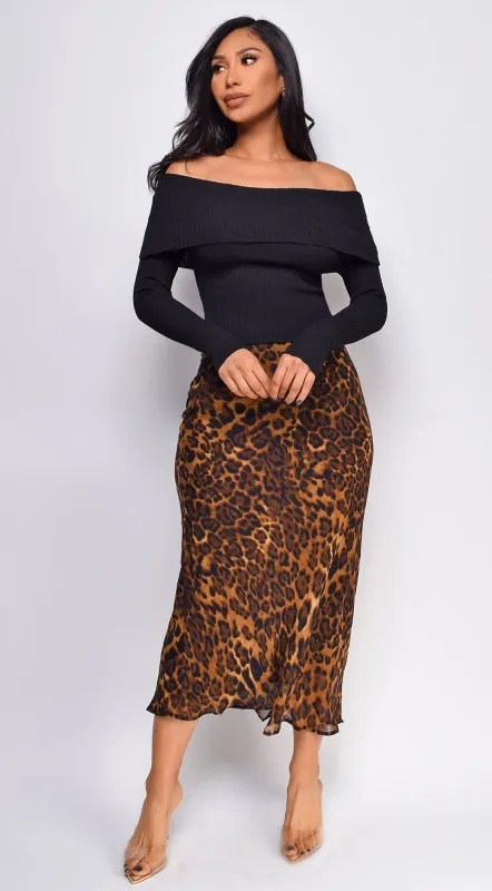 Zofia Leopard Print Midi Skirt - Brown sold by Emprada