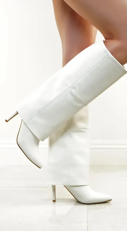 Petrina Overlay Knee Boots - White sold by Emprada