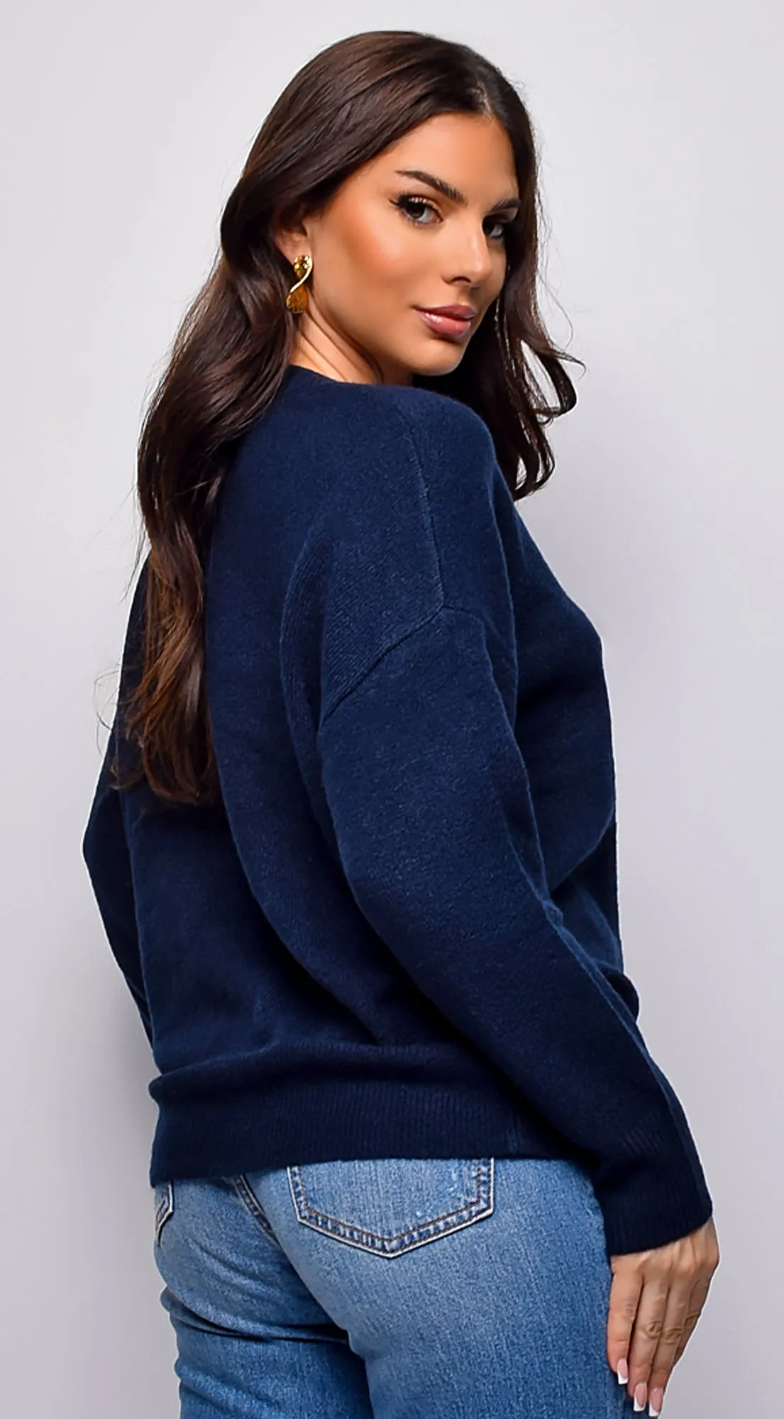 Remy V Neck Drop Shoulder Sweater Top - Blue sold by Emprada product image thumbnail 2