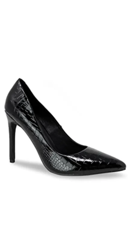 Fiorenza Crocodile Embossed Faux Leather Pump - Black sold by Emprada