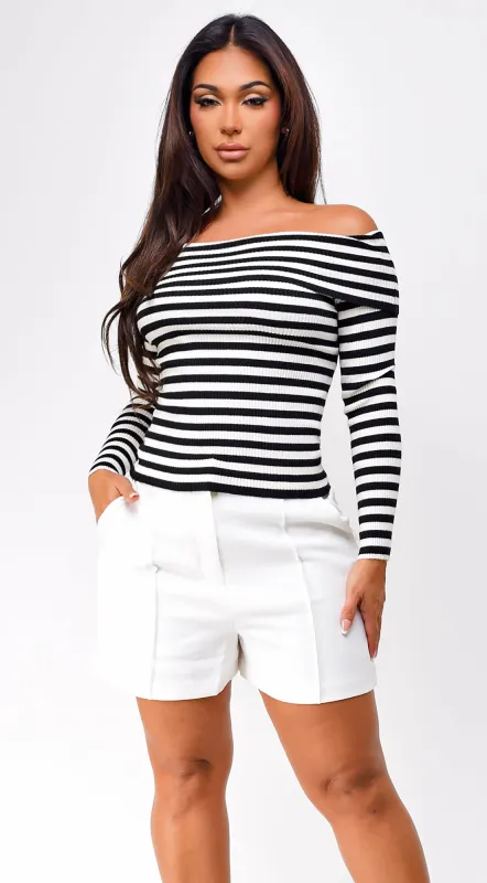 Pasadena Off Shoulder Ribbed Top - Black sold by Emprada