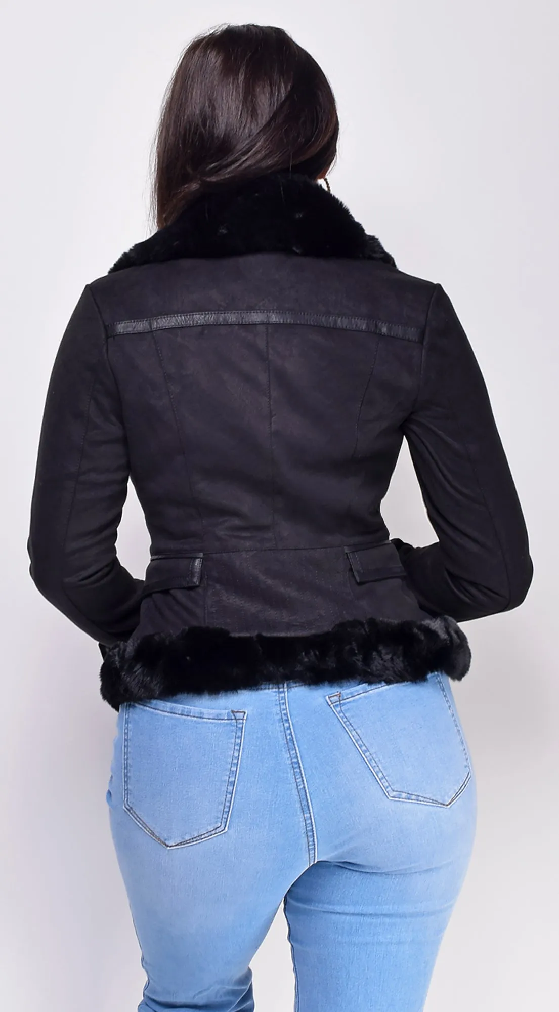 Blaer Black Suede Faux Fur Moto Jacket sold by Emprada product image thumbnail 4