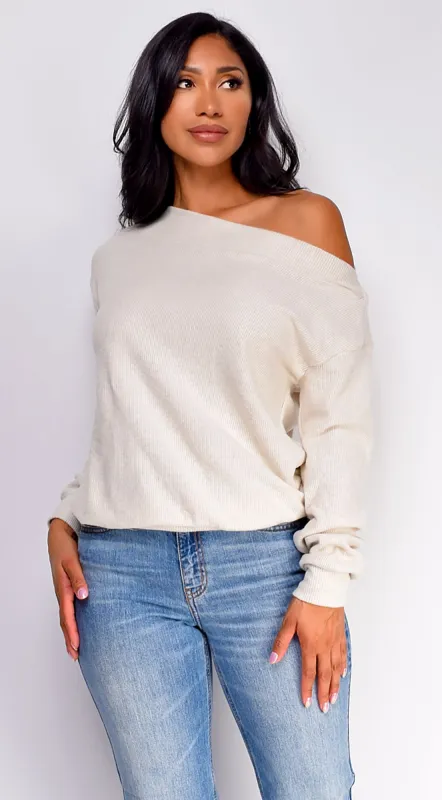 Edna Off Shoulder Sweater Top - Cream sold by Emprada
