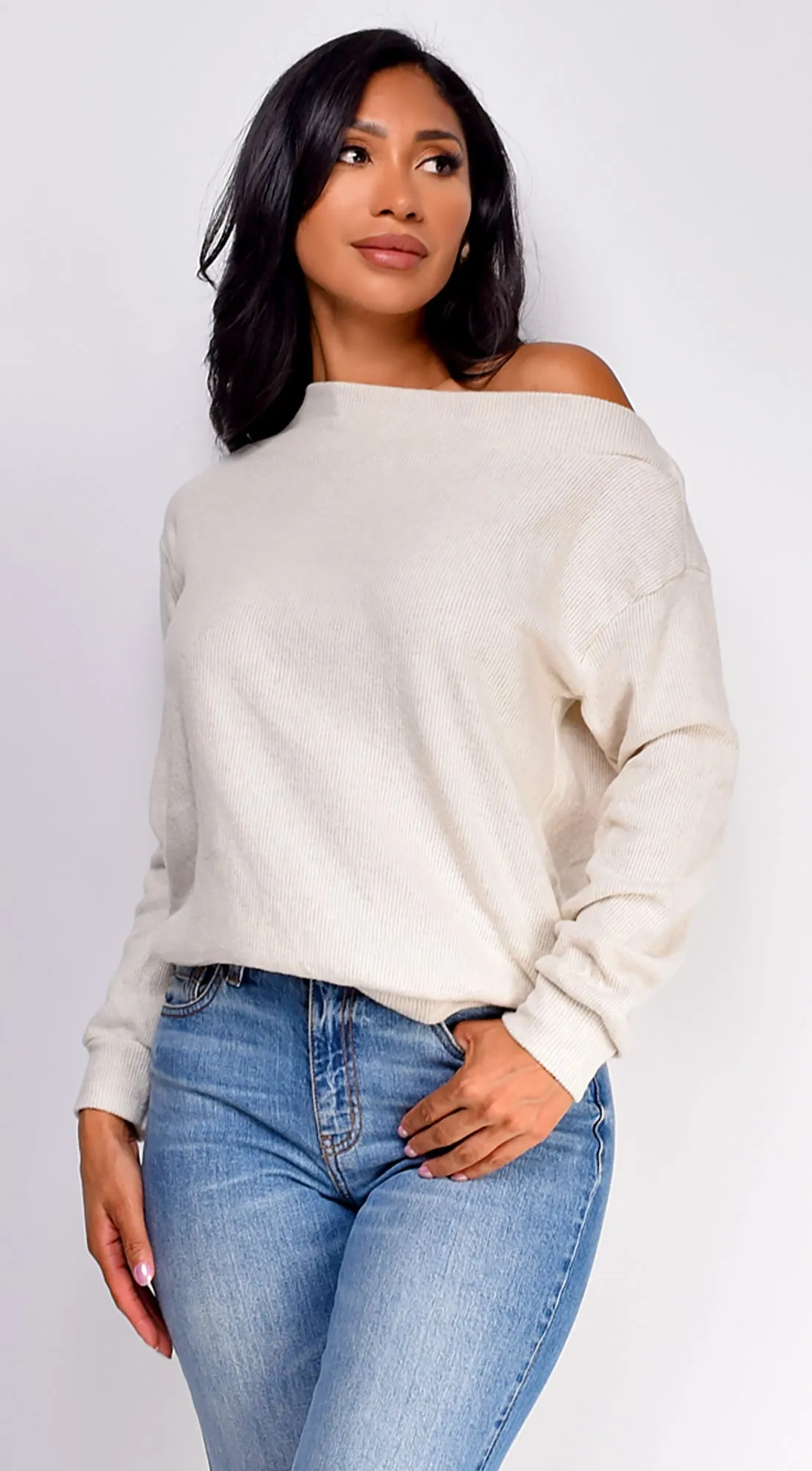 Edna Off Shoulder Sweater Top - Cream sold by Emprada product image thumbnail 3