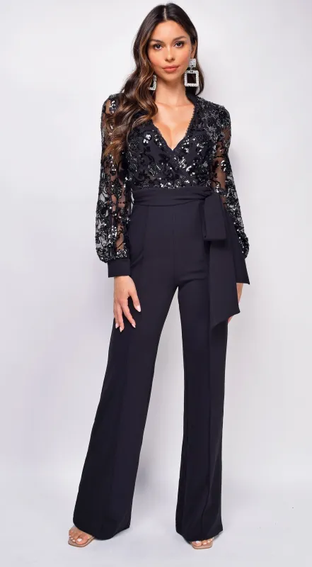 Eve Black Sequin Jumpsuit sold by Emprada