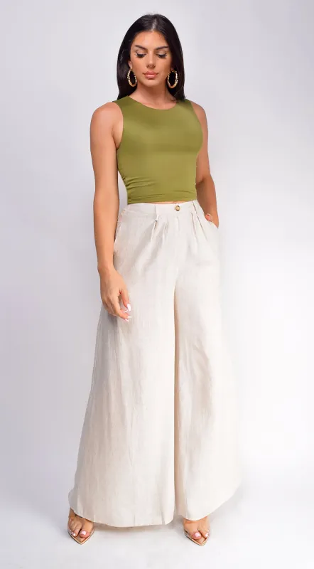 Emma High Waist Linen Pants - Beige sold by Emprada