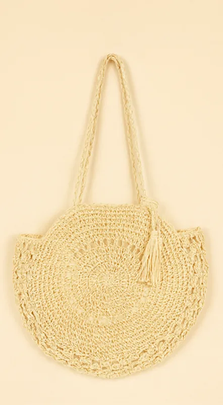 Circle Straw Summer Tote Bag - Ivory sold by Emprada