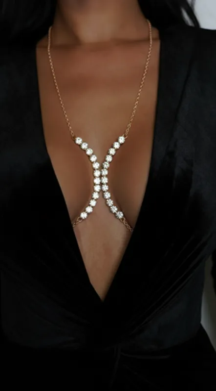 Crystal Glam Rhinestone Bra Chain - Gold sold by Emprada