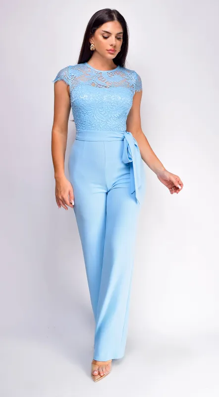 Lorissa Lace Detail Cap Sleeve Jumpsuit - Blue sold by Emprada