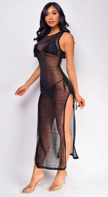 Island Hideout Black Side Slit Cover Up sold by Emprada