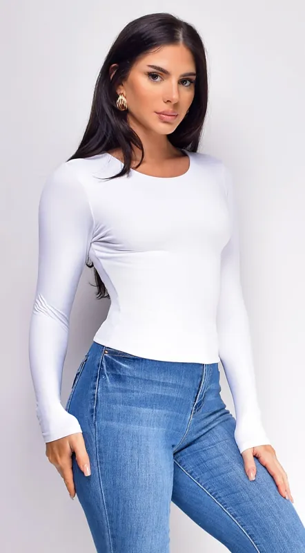 Nora Basic Long Sleeve Top - White sold by Emprada
