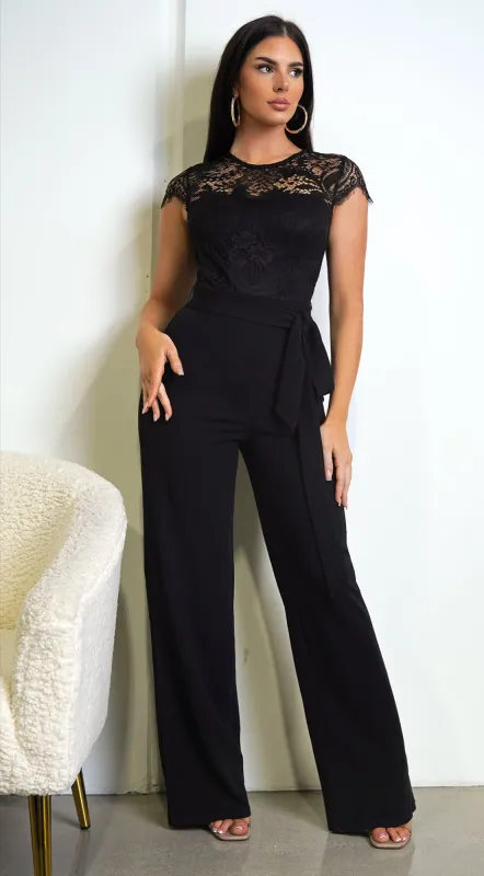 Lorissa Lace Detail Cap Sleeve Jumpsuit - Black sold by Emprada
