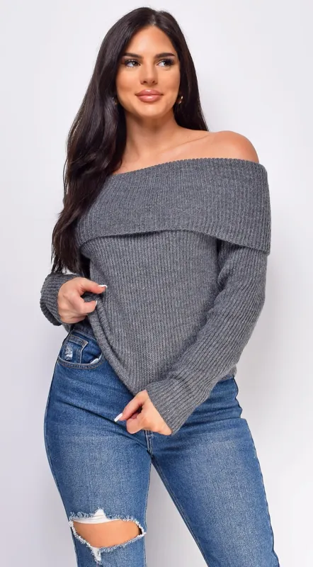Fayola Charcoal Gray Off Shoulder Sweater Top sold by Emprada