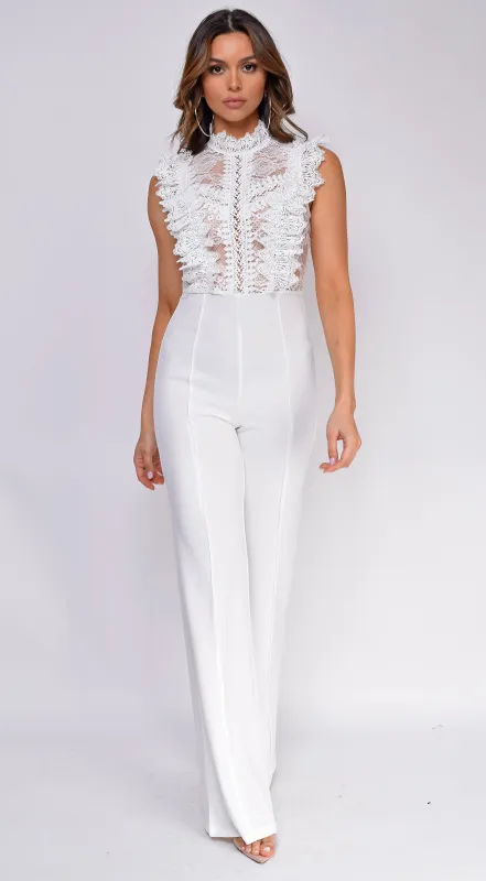 Vanna Crochet Flared Leg Jumpsuit - White sold by Emprada