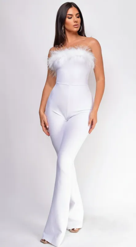 Xoey Feather Detail Bandage Jumpsuit - White sold by Emprada