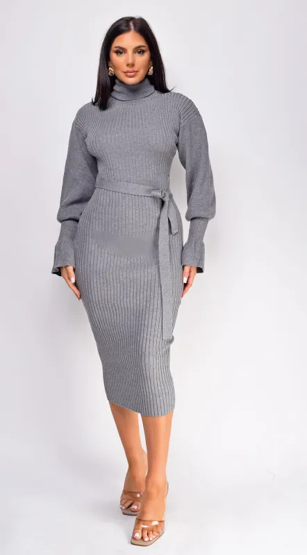 Sabriana High Neck Midi Dress - Gray made by Emprada