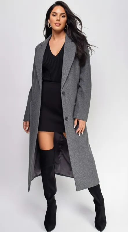 Yeva Gray Long Collared Coat sold by Emprada
