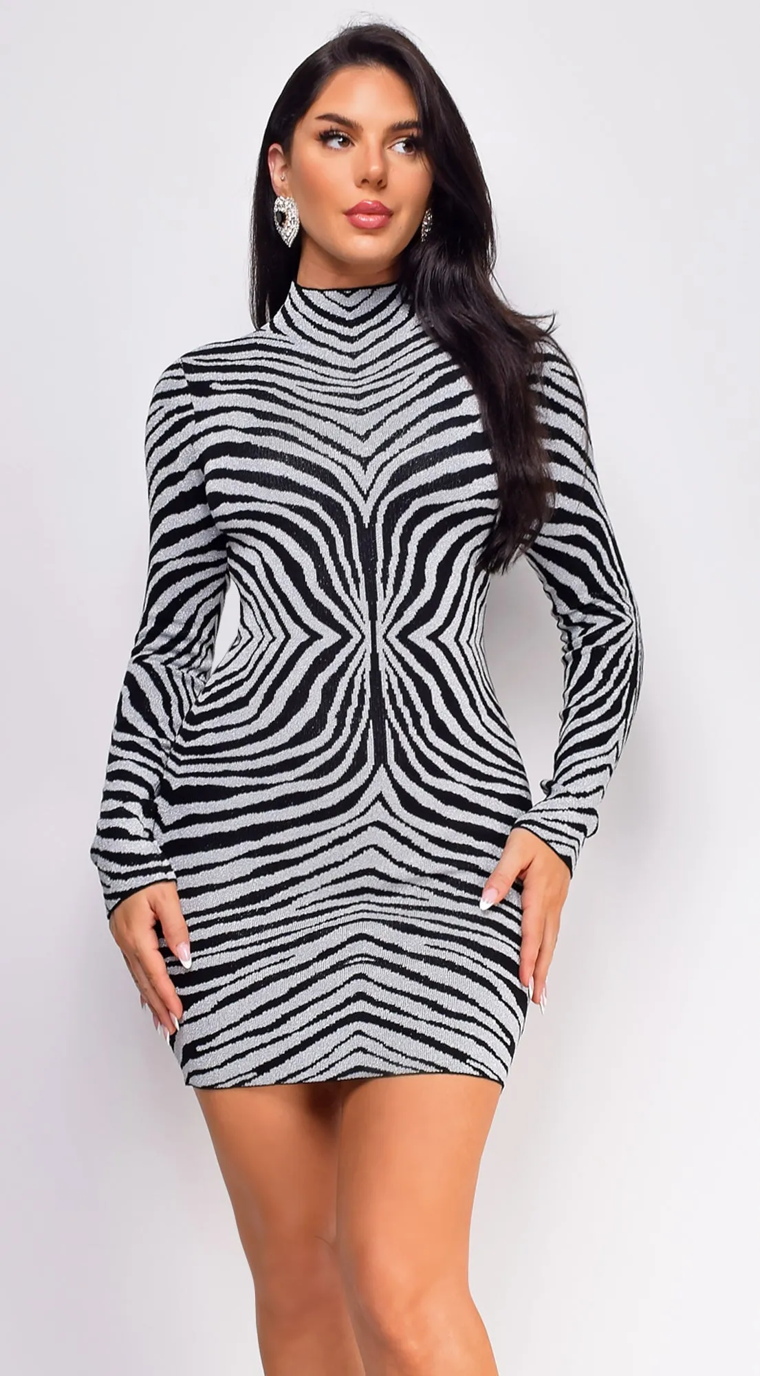 Zula Silver Black Animal Print High Neck Lurex Mini Dress sold by Emprada product image thumbnail 5