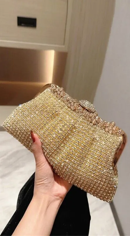 Costanza Rhinestone Luxury Evening Clutch - Gold sold by Emprada