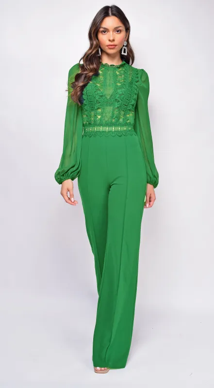 Nerine Crochet Lace Mesh Jumpsuit - Kelly Green sold by Emprada