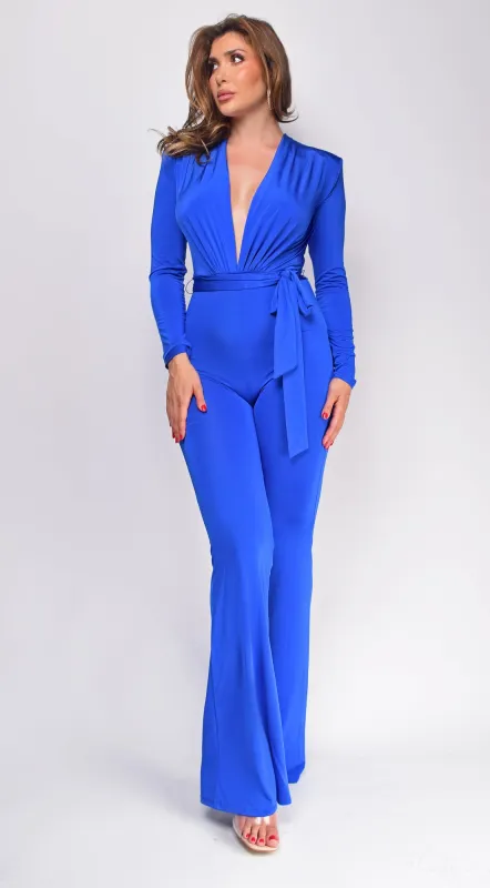 Kajsa Long Belted Jumpsuit - Royal Blue sold by Emprada