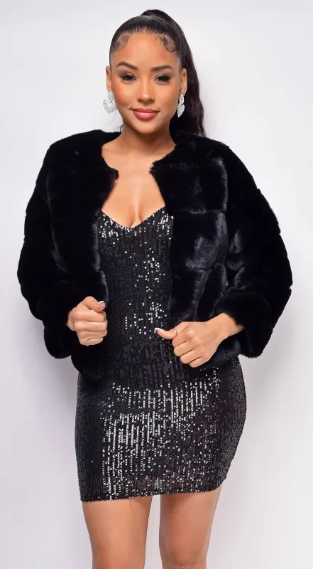 Tamar Black Faux Fur Coat sold by Emprada