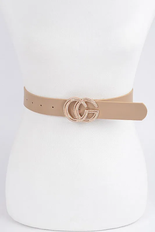 Rhinestone Beige CG Buckle Belt sold by Emprada