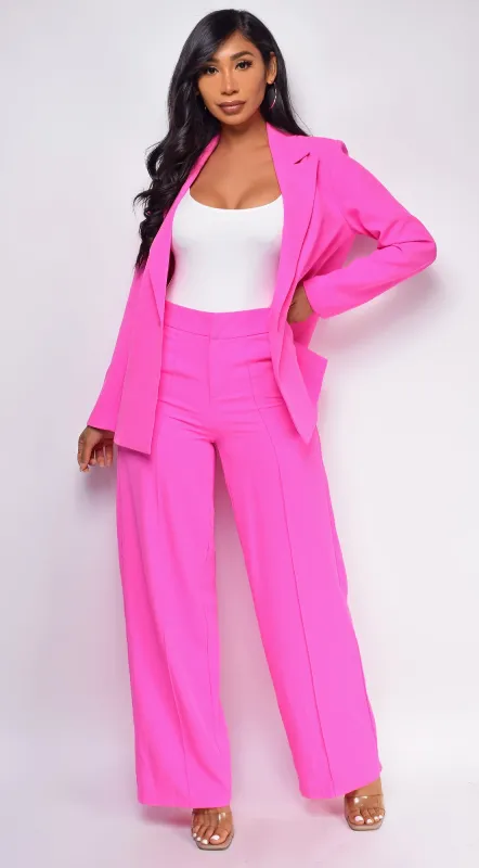 Chelsea Bright Pink Oversized Blazer Set sold by Emprada