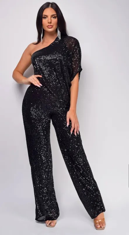 Rebecca Black One Sleeve Sequin Jumpsuit sold by Emprada