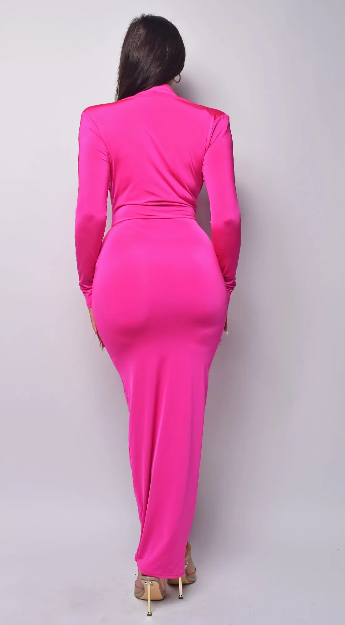 Celeste Fuchsia Pink V Plunge Drape Dress sold by Emprada product image thumbnail 2