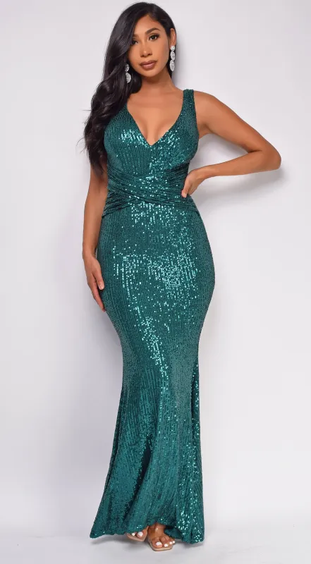 Milan Emerald Green Sequin Gown sold by Emprada