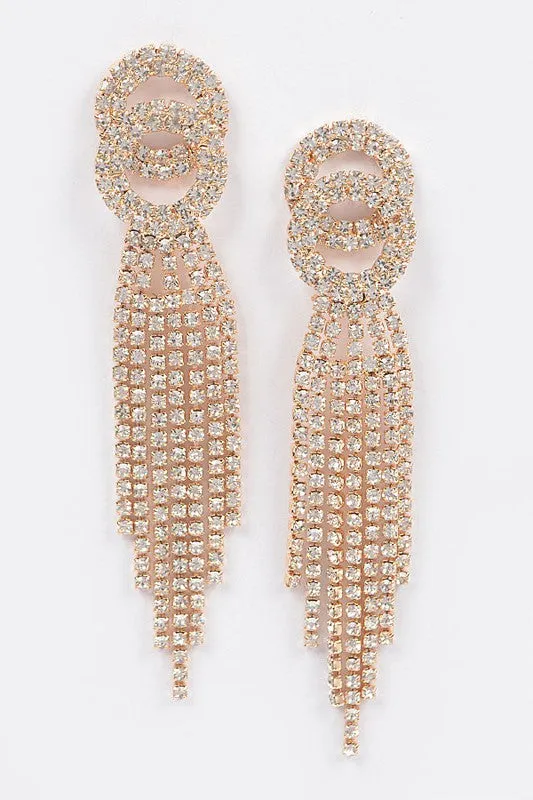 Outshining Rhinestone Gold Tassel Drop Earrings sold by Emprada