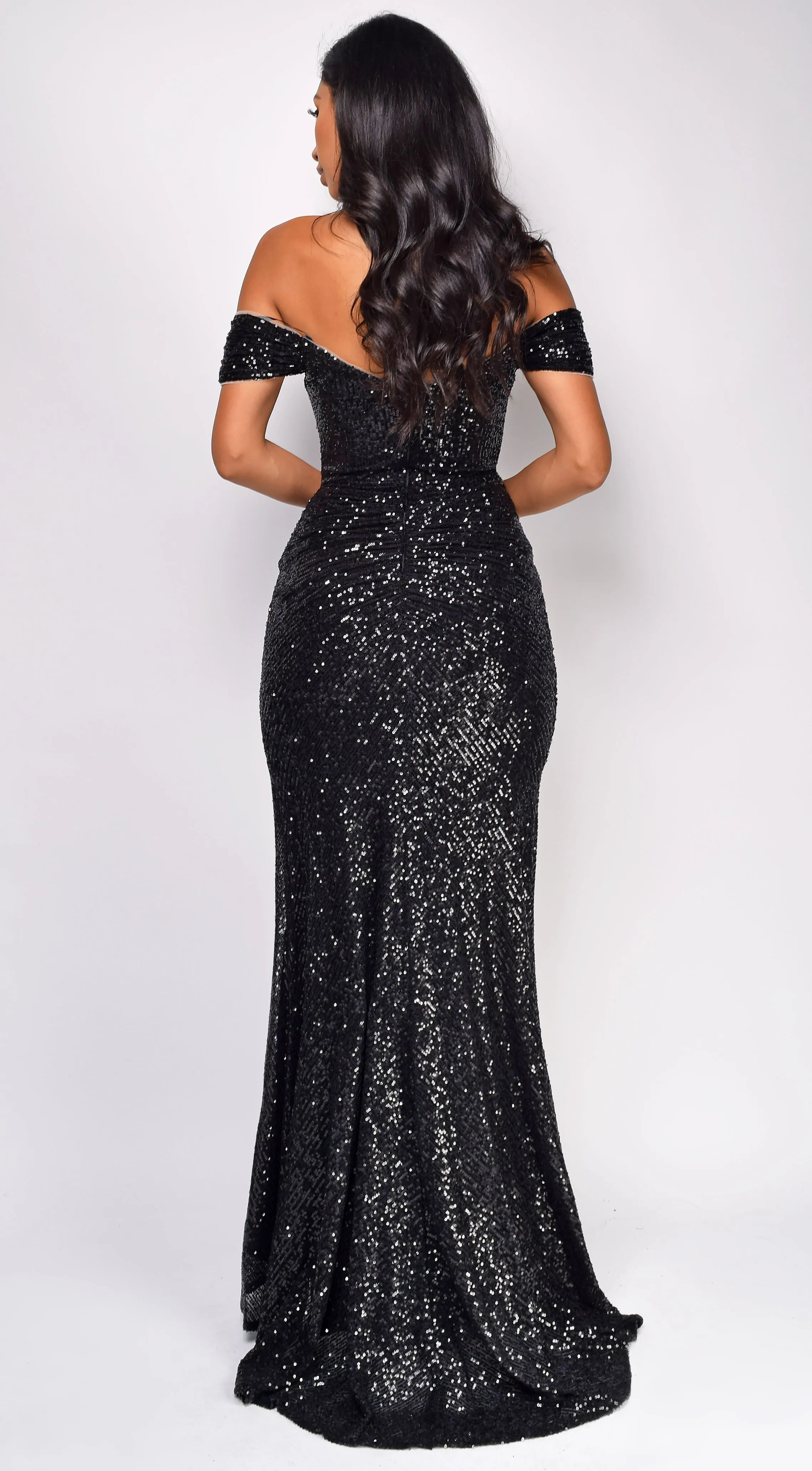 Blaise Black Off Shoulder Sequin Gown sold by Emprada product image thumbnail 2